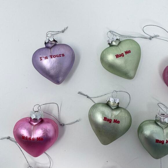 Lillian Vernon Pastel Candy Conversation Hearts Blown Glass Valentines Ornaments - Picture 9 of 12